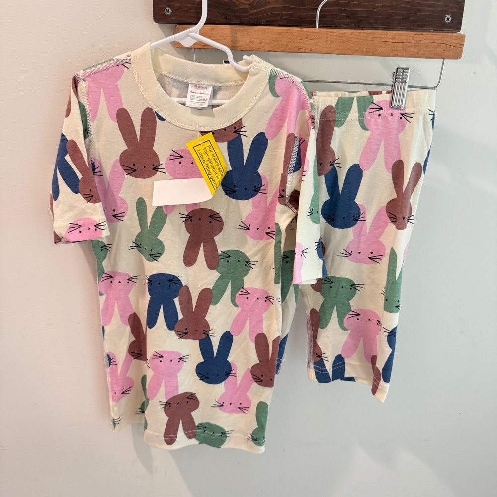 Hanna Andersson Kids Bunny Print Organic Cotton Pajama Set Cream Size 150 US 12